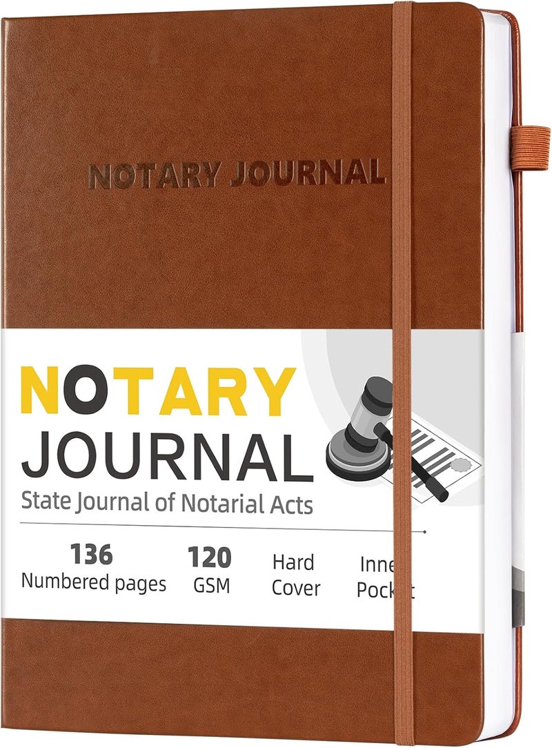 Homlive Notary Journal Log Book, 7”x10 Notary Book, Notary Log Books Notary Public Journal for Notarial Acts, Hardcover Notarial Journal, 120gsm Thick Paper, 136 Numbered Pages, Brown - Image 1